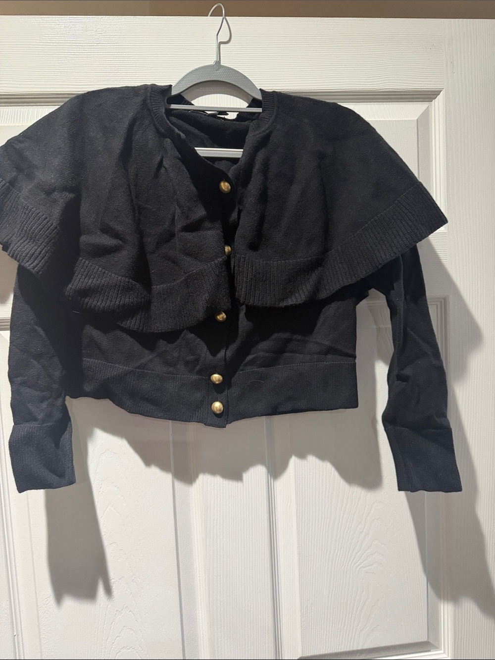 White House Black Market Black Cropped Capelet Blazer with Gold Buttons